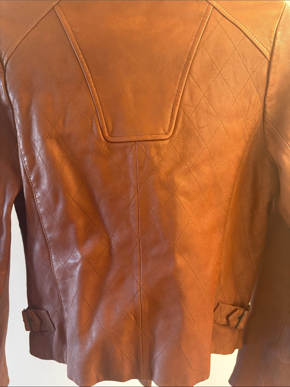 GAP Light Brown Quilted Leather Moto Jacket - Picture 5 of 7